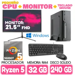 AMD - Computadora MINI PC RYZEN 5 5600GT RAM 32Gb SSD 240Gb pequeño Cpu Monitor Tecla