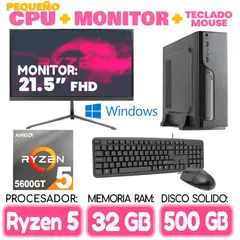 AMD - Computadora MINI PC RYZEN 5 5600GT RAM 32Gb SSD 500Gb pequeño Cpu Monitor Teclad
