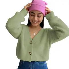 GENERICO - Chompa Mujer Mlarga Botones Moda 359G-25 Color Olivo