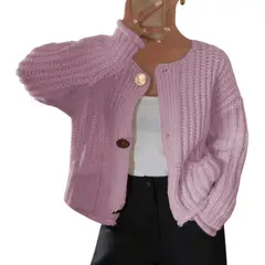 GENERICO - Chompa Mujer Hilo Bolsillos Botones 359G-30 Color Palo Rosa