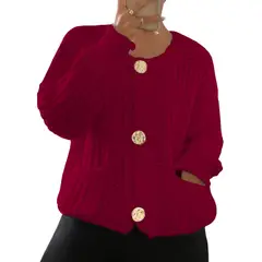 GENERICO - Chompa Mujer Hilo Bolsillos Botones 359G-30 Color Vino