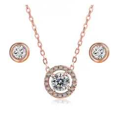 LA TIENDA 88 JOYAS Y ACCESORIOS - La Tienda 88 - Set Collar y Arete Mujer Punto de Luz bañado oro - Rosa