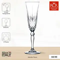 RCR  ITALIA - Copas de Cristal Melodía Flauta RCR 160 Ml 6 Piezas