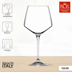 RCR  ITALIA - Copas de Cristal Aria Burgundy 720 ml RCR 6 Piezas
