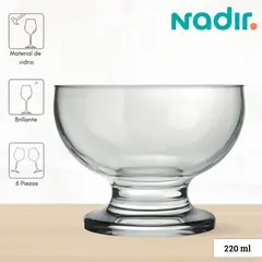 NADIR - Copas de Vidrio Para Helado Mini Paulista  220 Ml 6 Piezas
