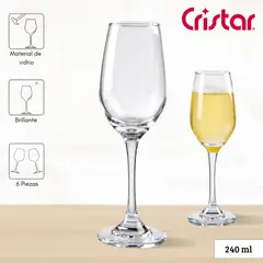 CRISTAR - Copa de Vidrio Brunello Champaña 242 Ml 6 Piezas