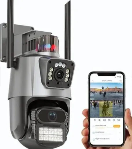 CAMARA WIFI GIRATORIA DOBLE LENTE ICSEE 8MP ULTRA HD EXTERIOR-INTERIOR