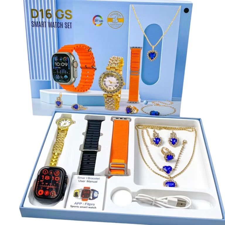 Smartwatch D16 GS mujer reloj inteligente con accesorios Negro