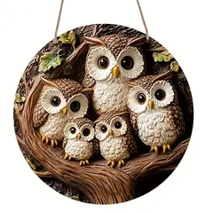 VATYERTY - Letrero de madera plano 2D con una encantadora familia de búhos