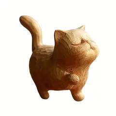 VATYERTY - 1 figura de gato de madera artesanal con acabado texturizado cincelado