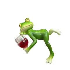 VATYERTY - Rana verde caprichosa con copa de vino tinto decoración colgante de resina