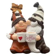 VATYERTY - Figura encantadora de pareja de gnomos de café