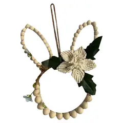 VATYERTY - Corona de cuentas de madera rústica con detalles florales de ganchillo