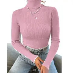 GENERICO - Cafarena de Hilo Tejida Cuello Alto Mujer Lila - Tallas S -M - L