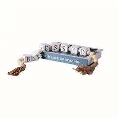 VATYERTY - Guirnalda rústica de cuentas de madera BLESSED con borlas