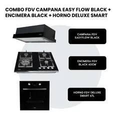 FDV - COMBO CAMPANA EASY FLOW BLACK 60 + ENCIMERA BLACK 60 GN + HORNO DELUXE SMART 70L