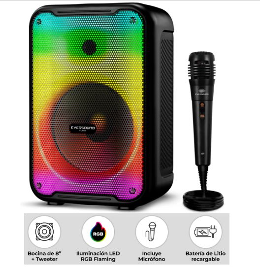 Parlante Portatil FUNKY 8 EV3003 LED BT FM USB microSD