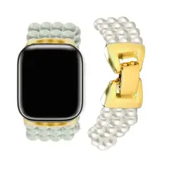 GENERICO - Correa Perlas y Acero GOLD para Apple Watch 49MM