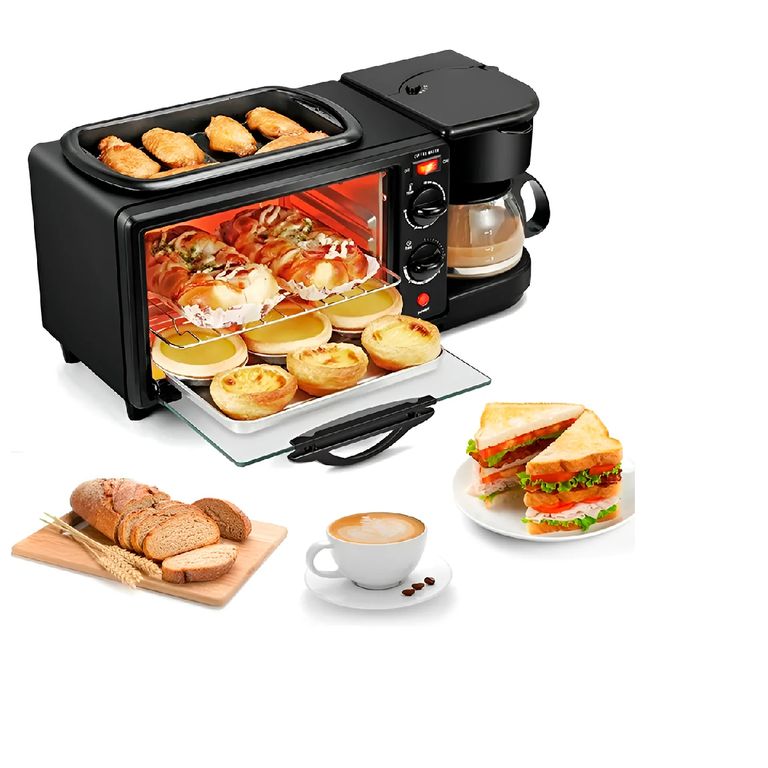 MAQUINA DE DESAYUNO 3 EN 1 HORNO, CAFETERA Y FREIDORA