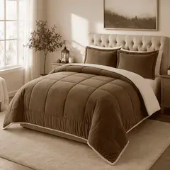 GENERICO - EDREDON QUEEN INVERNIA SET FELPA CON SHERPA + FUNDAS DE ALMOHADA