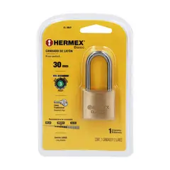 HERMEX - Candado De Latón 30 Mm Arco Largo - 23516