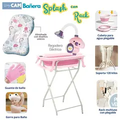 CAM - Bañera Plegable con accesorios Splash con Rack Rosado
