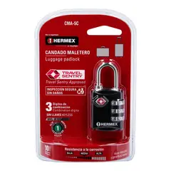 HERMEX - Candado maletero de combinación 27 mm seguridad TSA blíster - 46291