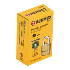 HERMEX - Candado de hierro color latón 30 mm arco normal caja Basic - 23522