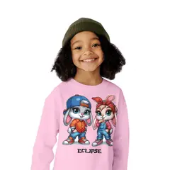 GENERICO - Poleras niña franelado rosado Kawaii Conejitos