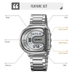 SKMEI - Reloj 2298 Plateado Digital Correa Acero