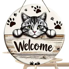 VATYERTY - 1 letrero clásico de madera con forma de gato de bienvenida