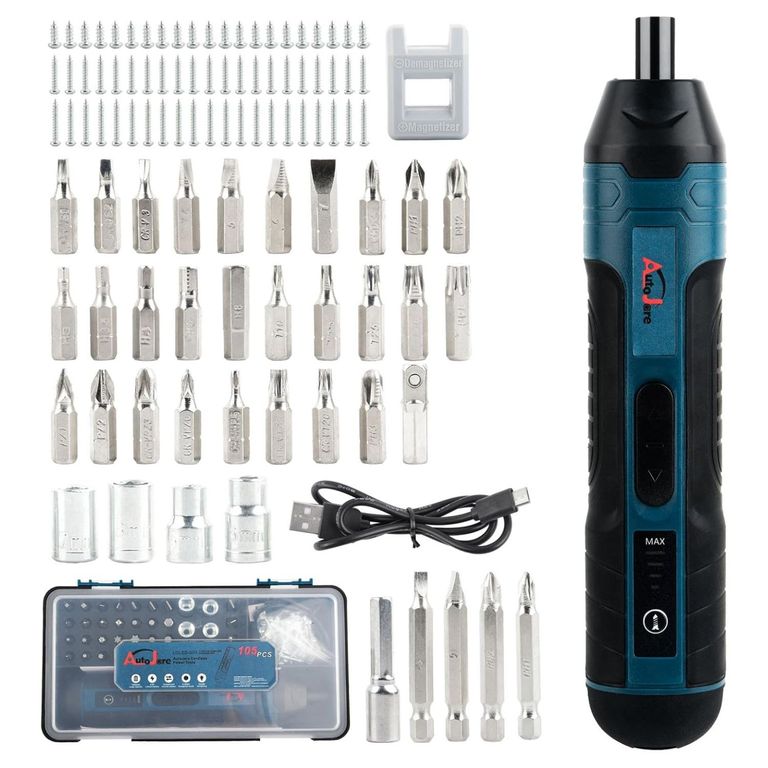 Destornillador Inalámbrico Profesional 105 PZ Recargable con Luz LED Integrada