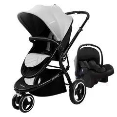 CARESTINO - Coche Ferro V2 Gris Claro con Porta Bebé y Moisés