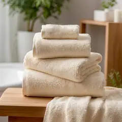 PLUMAS - Pack X4 Toallas Beige para Baño 100 % Algodón - 630gr