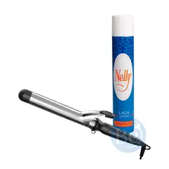 GAMA - Combo Rizador Salon Curl de 32mm y Laca Nelly de 400ml