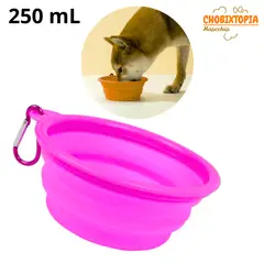 GENERICO - PLATO PORTATIL PLEGABLE PARA MASCOTA - FUCSIA INTENSO 250mL