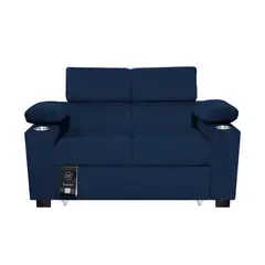 BARAKA HOME - Sofá Cama Baltimore con Porta Vasos + Bolsillo 2 plz - Azul Marino