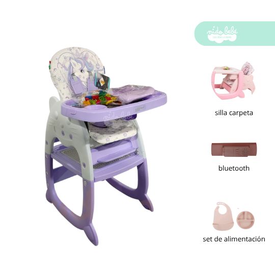Silla Carpeta De Comer Convertible CON BLUETOOTH LILA