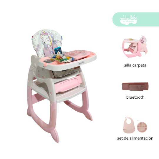 Silla Carpeta De Comer Convertible CON BLUETOOTH PINK