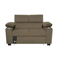 BARAKA HOME - Sofá Cama Baltimore con Porta Vasos y Bolsillo 2 plz - Beige Oscuro