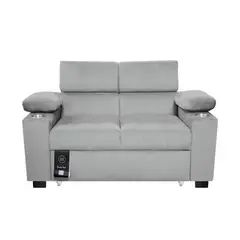BARAKA HOME - Sofá Cama Baltimore con Porta Vasos y Bolsillo 2plz - Gris Claro