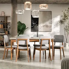PAZART MUEBLES - COMEDOR 6 SILLAS MADERA CLASSIC BOUCLÉ GRIS CLARO
