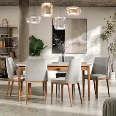 PAZART MUEBLES - COMEDOR 6 SILLAS MADERA CITY BOUCLÉ GRIS CLARO