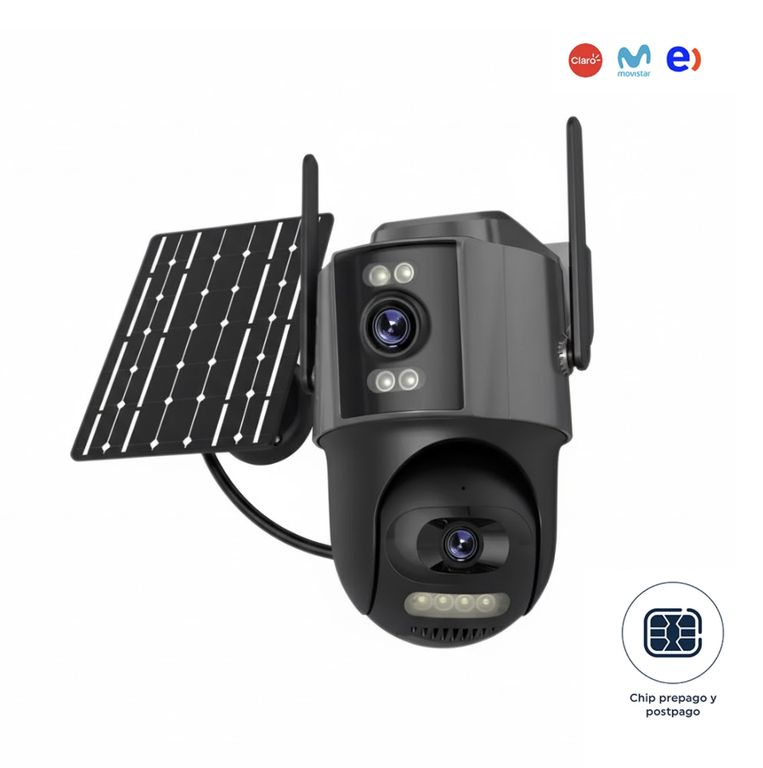 Cámara de seguridad doble lente Exterior Panel Solar con Chip SIM 4G FHD Alarma