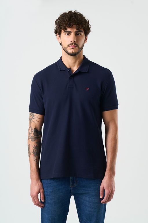 Vélez Polo Manga Corta Essential Hombre Textura Azul Oscuro