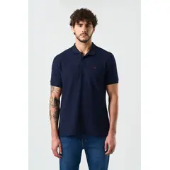 VELEZ - Vélez Polo Manga Corta Essential Hombre Textura Azul Oscuro