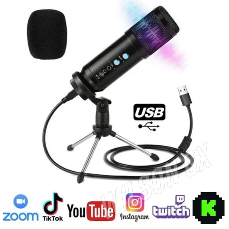 Micrófono Condensador Con Tripode Para Streaming Podcast Lives