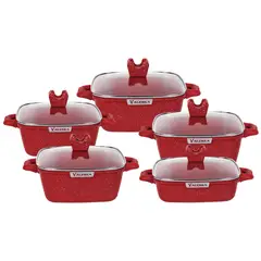 VALESKA - Juego de Ollas de Roca Volcánica VL-SQP10 Rojo