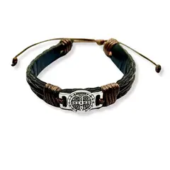 SANTORAL - Pulsera Medalla San Benito - Cuero y Metal