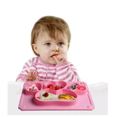 GENERICO - Plato para Bebé Silicona De Corazones Con Divisiones Rosado